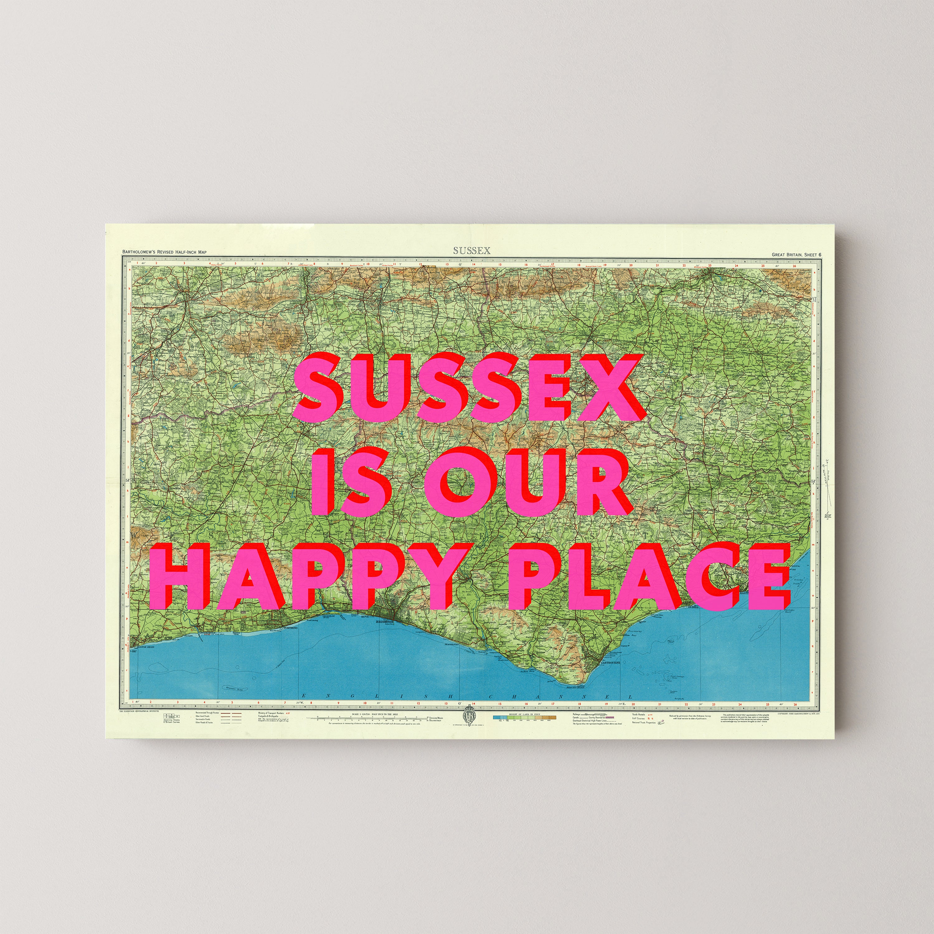 Sussex Pop Art Map Print (landscape)