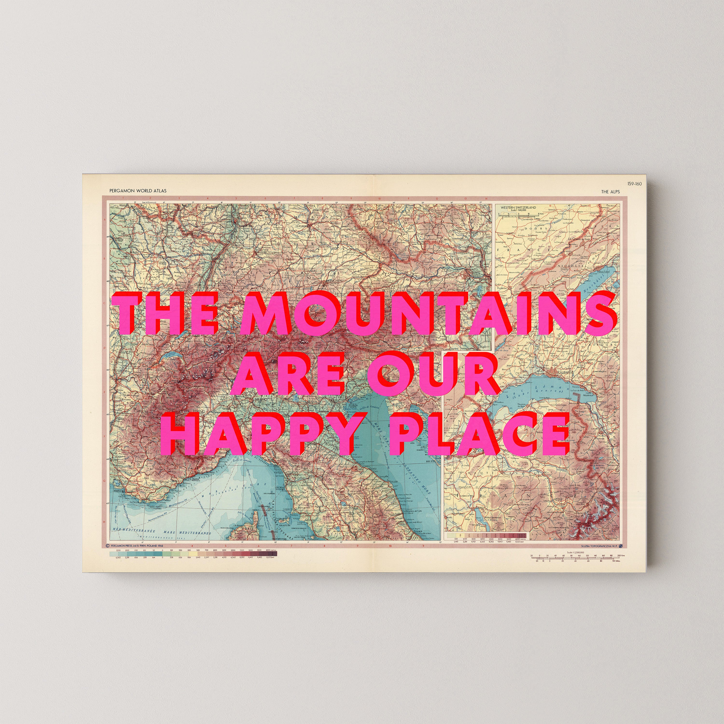 The Alps Pop Art Map Print (landscape)