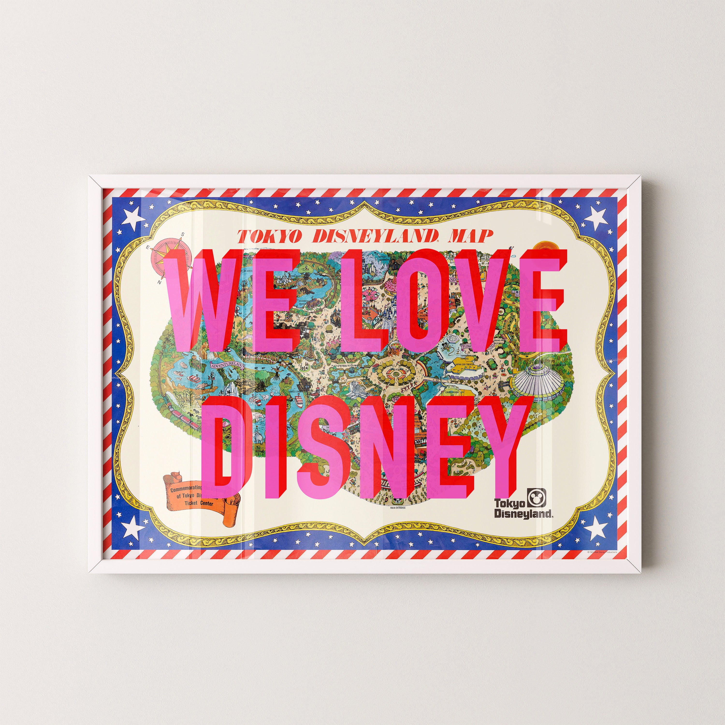 Disneyland Tokyo Theme Park Pop Art Map Print (landscape)