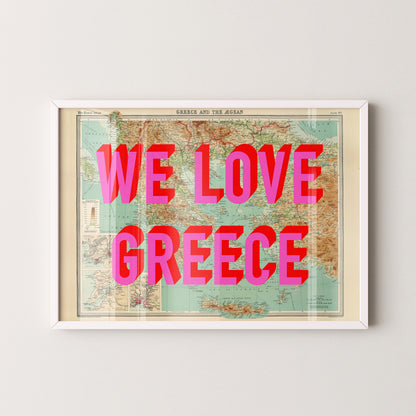 Greece Pop Art Map Print (landscape)