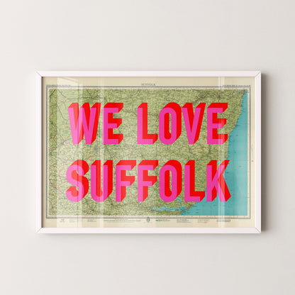 Suffolk Pop Art Map Print (landscape)